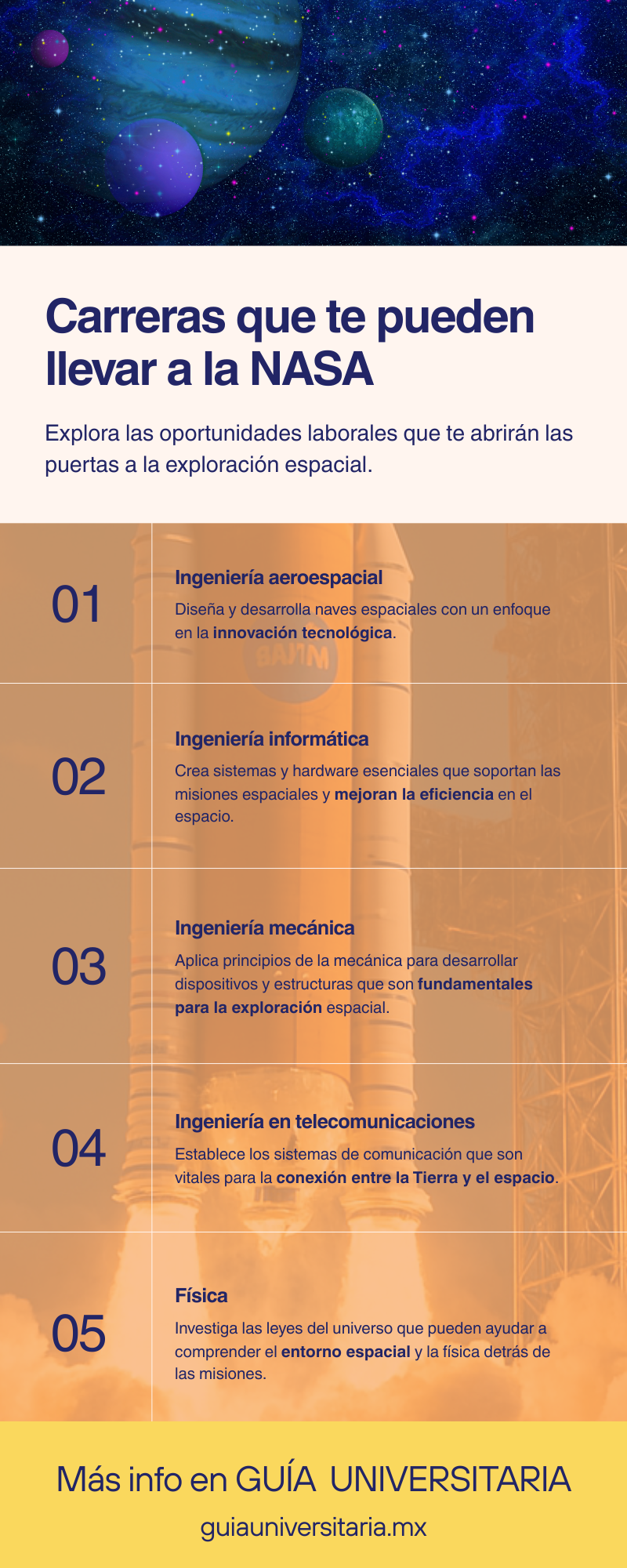 infografía de Carreras que te pueden llevar a la NASA
