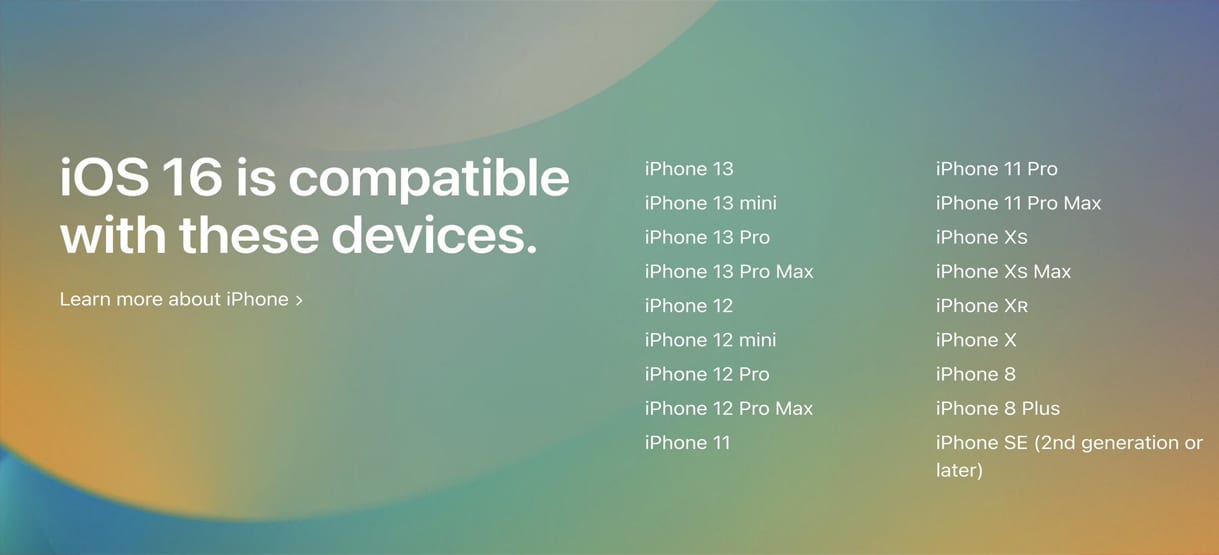 Modelos compatibles con iOS 16