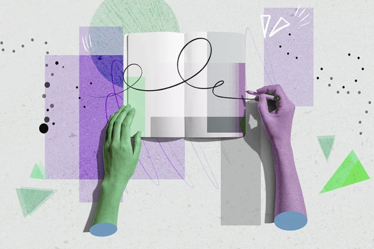 Ilustración de una persona con un cuaderno para escribir a mano