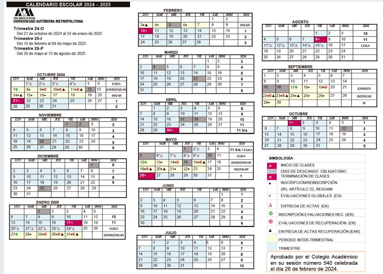 UAM_Calendario con fechas de inicio de las vacaciones