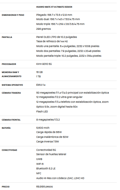 huawei mate xt trifold características técnicas