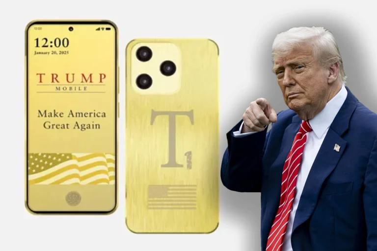 Smartphone y red Trump: Imagen del T1 Phone dorado, el nuevo dispositivo móvil exclusivo de Trump Mobile con sistema Android y planes de datos ilimitados en EE.UU.