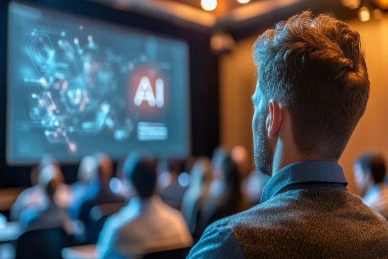 Estudiante utilizando herramientas de IA para crear presentaciones impactantes en el curso presentaciones con IA del Tec de Monterrey