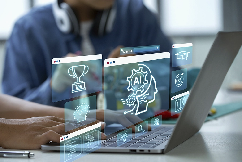 Joven profesional diverso trabajando en un entorno tech moderno, representando las carreras que la IA trae de vuelta como la filosofía y la lingüística