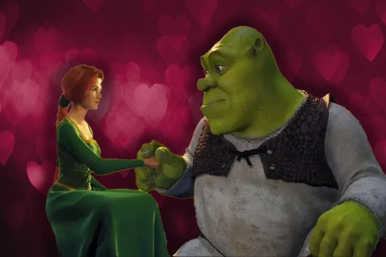 Imagen de Fiona bonita y Shrek ogro, representando la tendencia en citas Shrekking, con un estilo divertido y viral inspirado en la película