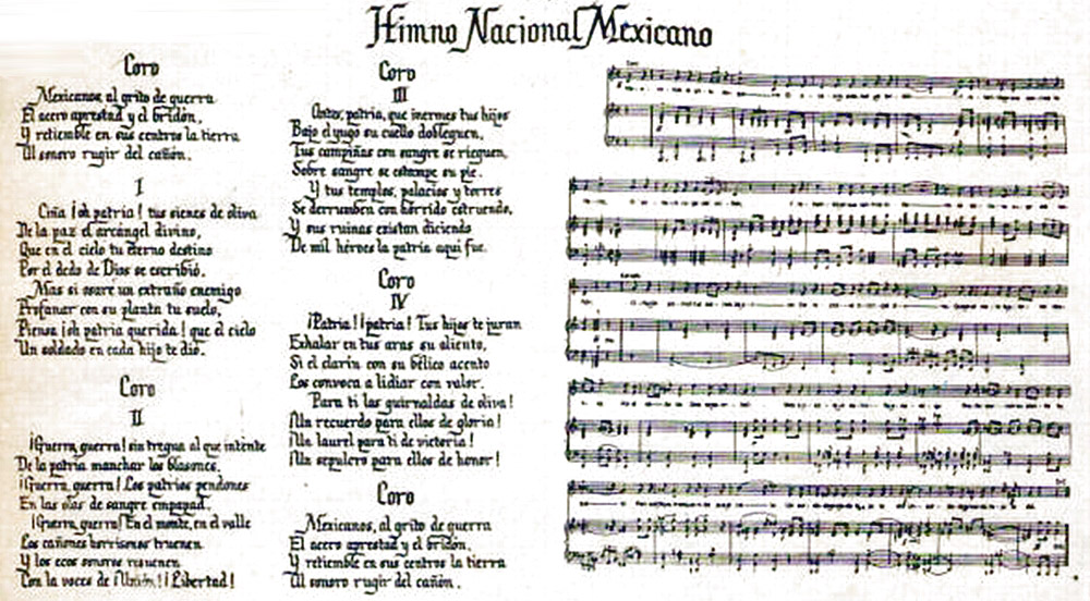 Letra y partituras del Himno Nacional Mexicano