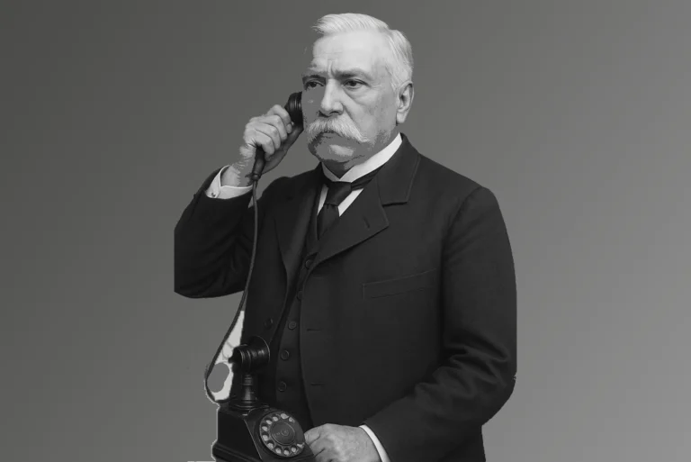 Ilustración de Porfirio Díaz utilizando uno de los inventos que trajo a México durante el llamado Porfiriato: el teléfono
