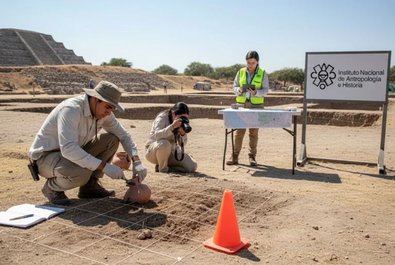 protocolo de vestigios arqueológicos en México, mostrando los pasos a seguir desde el hallazgo hasta la notificación al INAH.