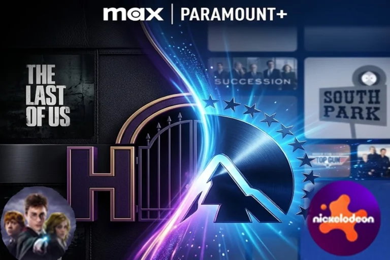 Collage digital que simboliza la fusión de streaming, mostrando el logo clásico de HBO Max integrándose con la montaña de Paramount, aludiendo a los cambios suscripción HBO MAX y la unión de catálogos.