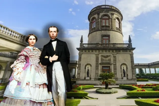 Imagen de la joven pareja de los últimos emperadores de México en su residencia imperial, el castillo de chapultepec