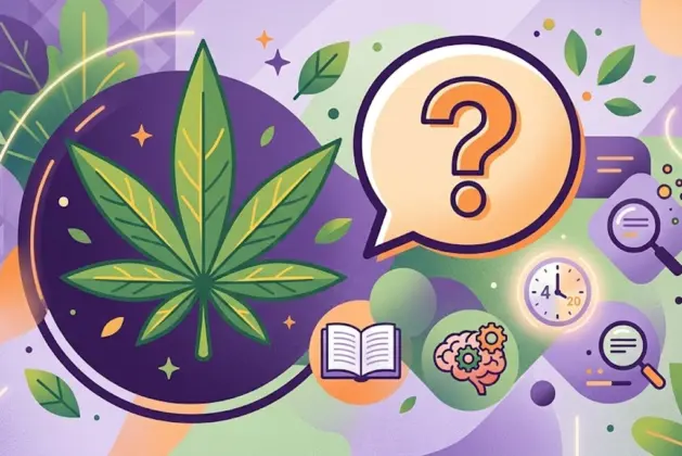Infografía juvenil sobre el 4:20 y mitos de la marihuana, con reloj marcando las 4:20, una planta de cannabis y fondo morado y verde, estilo educativo y relajado.