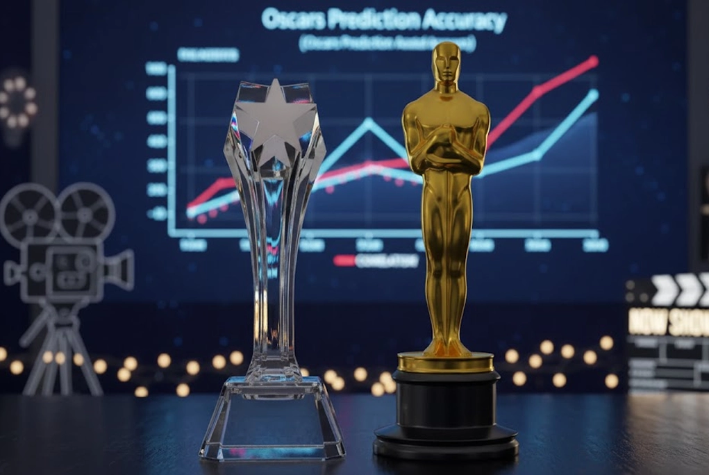 Imagen representativa de la estatuilla de los Critics Choice Awards junto a una de los premios oscar