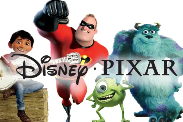 Personajes Mr. Increíble, Miguel (Coco) y un fondo blanco, representando las nuevas Disney Pixar películas confirmadas para los próximos años.