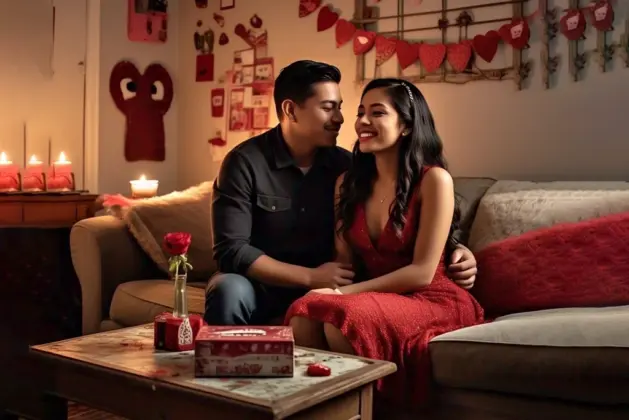 Joven pareja celebrando el 14 de febrero con poco dinero, con una cena romántica siendo una de las ideas