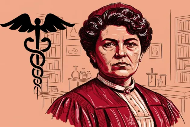 Retrato histórico o ilustración de Matilde Montoya, primera médica titulada en México, con su toga o en un entorno clínico, símbolo de pionerismo y lucha por la igualdad en la ciencia.