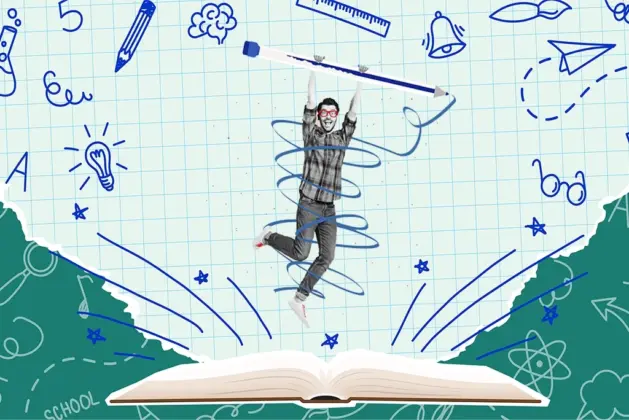 Ilustración con joven que trata de decidir cuáles son la mejores técnicas de estudio para aumentar sus calificaciones
