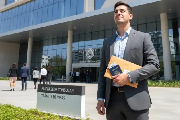 Fachada moderna de la nueva embajada de Estados Unidos en la Ciudad de México, donde se tramitarán las visas en la nueva sede consular.