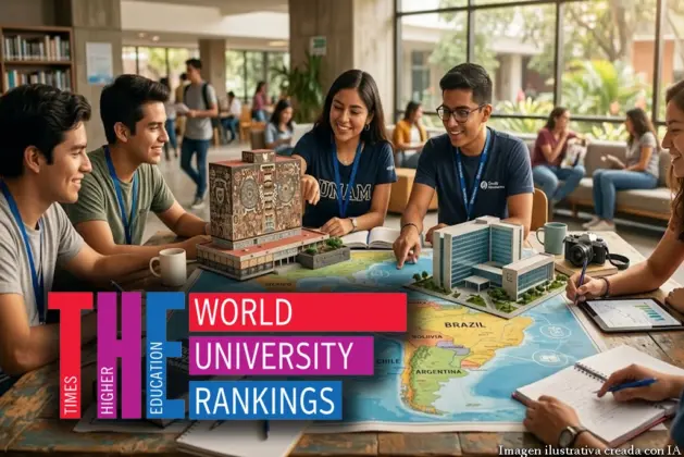 Ranking de las mejores universidades Latinoamérica 2026: collage realista con los campus del Tec de Monterrey y la UNAM junto al mapa de la región destacando a México.