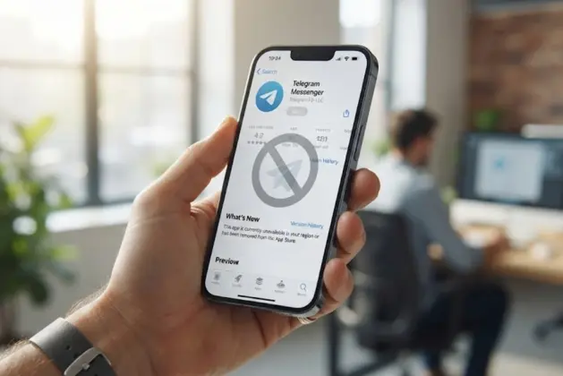 Apple elimina Telegram de la App Store: captura de pantalla de iPhone mostrando la ausencia temporal de la aplicación en la tienda de aplicaciones de Apple
